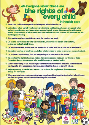 Let everyone know these are the rights of every child in health care poster